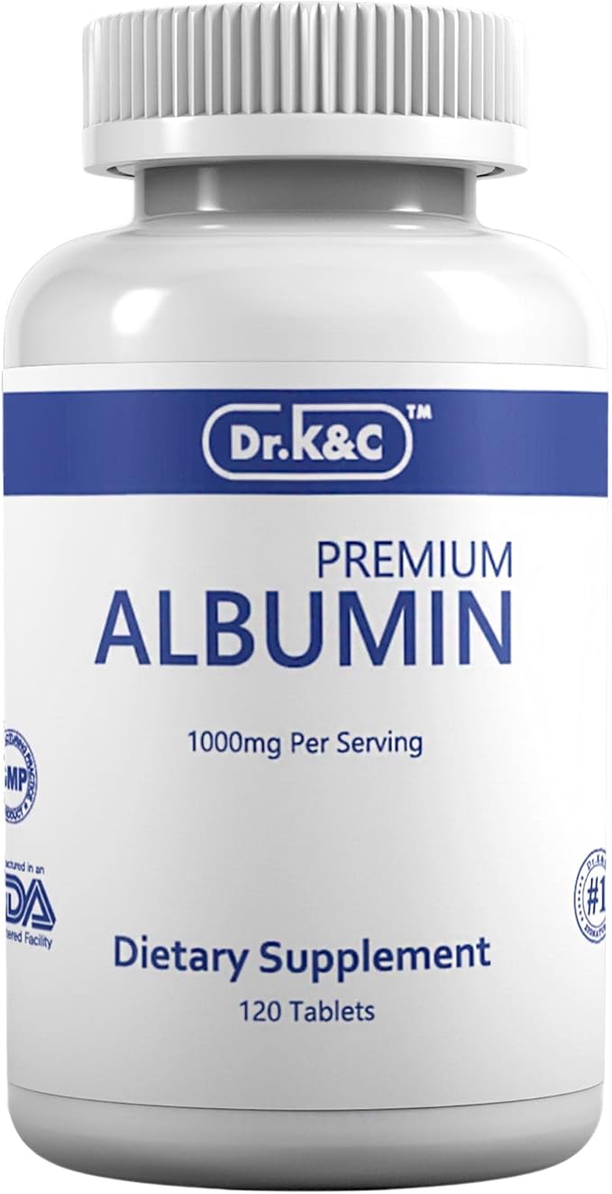 Dr.K&ampC Premium Albumin Protein Supplement – Extra Strength 1000 mg 120 Tablets Healthy Kidney Liver Promote General Wellness Energy Support Life Balance 1pk