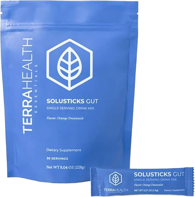 Terra Health Essentials Solusticks Gut - Leaky Gut Supplement - Complete Stomach Lining Repair Digestive Support &amp Muscle Recovery - Slippery Elm Licorice L Glutamine Powder - Orange 30 Sticks