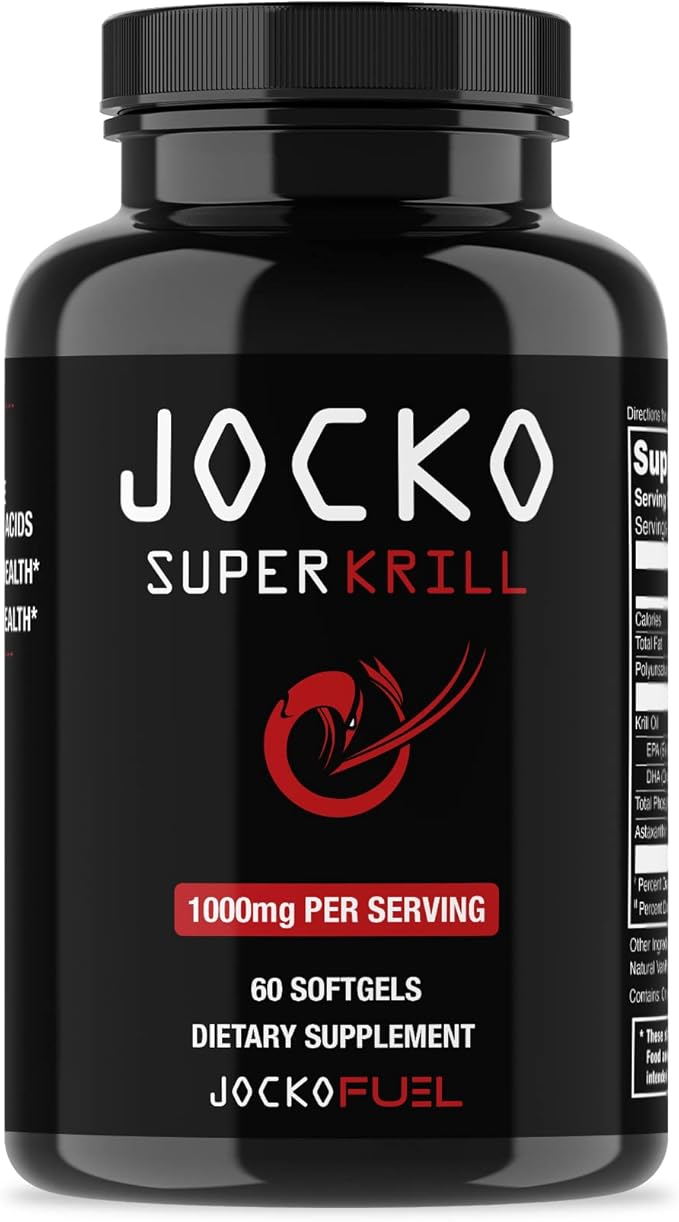 Jocko Fuel Antarctic Krill Oil Omega 3 Fatty Acid Supplements DHA &amp EPA - 1000mg Softgels - Supports Joints Mobility &amp Mental Function (60 Softgels)