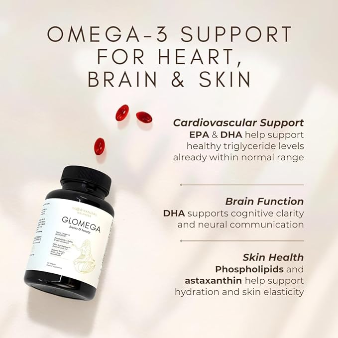 Glow Natural Wellness GLOMEGA - Antarctic Krill Oil Omega-3 Supplement for Women Omega 3 Fatty Acids EPA &amp DHA 1000mg - 60 Softgels