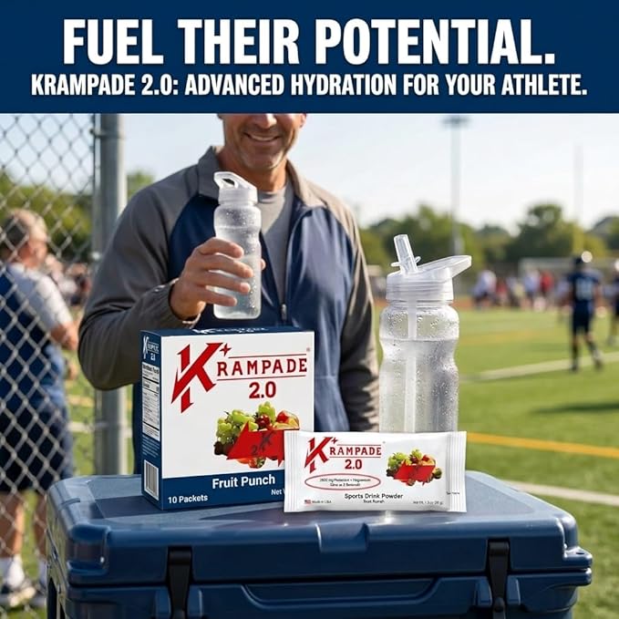 Krampade High Potassium Electrolytes Powder Fruit Punch 3950mg Electrolytes 2000mg Potassium 50mg Magnesium Cramp Relief &amp Prevention Cellular Hydration Better Endurance &amp Recovery 20 P