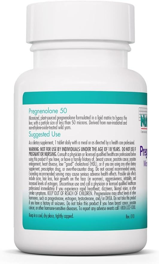 Nutricology Pregnenolone Supplement - Progesterone Supplements Hormone &amp Stress Support Made from Non-GMO Wild Yam Micronized Lipid Matrix Plant-Sourced 50mg Scored Tablets - 60 Count