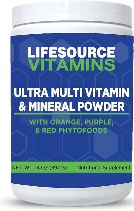 LifeSource Vitamins Ultra Multi Vitamin &amp Mineral Powder w/Phytos Reds Phyto Purples and Phyto Oranges - 30 Day Supply