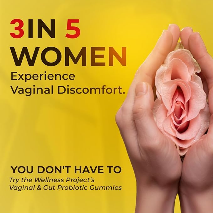 The Wellness Project Vaginal &amp Gut Probiotic + Prebiotic Gummies| Triple-Strength Clinically Studied Probiotics for Flora Odor &amp pH Balance | No Added Sugars | Delicious Pineapple Flavor (Pac