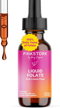 Pink Stork Liquid Folate Drops – 5-MTHF Methylfolate B9 Vitamin | Liquid Folic Acid Alternative for Women | Prenatal Folate Non-GMO Vegan Sublingual Methylfolate Supplement | 2 fl oz