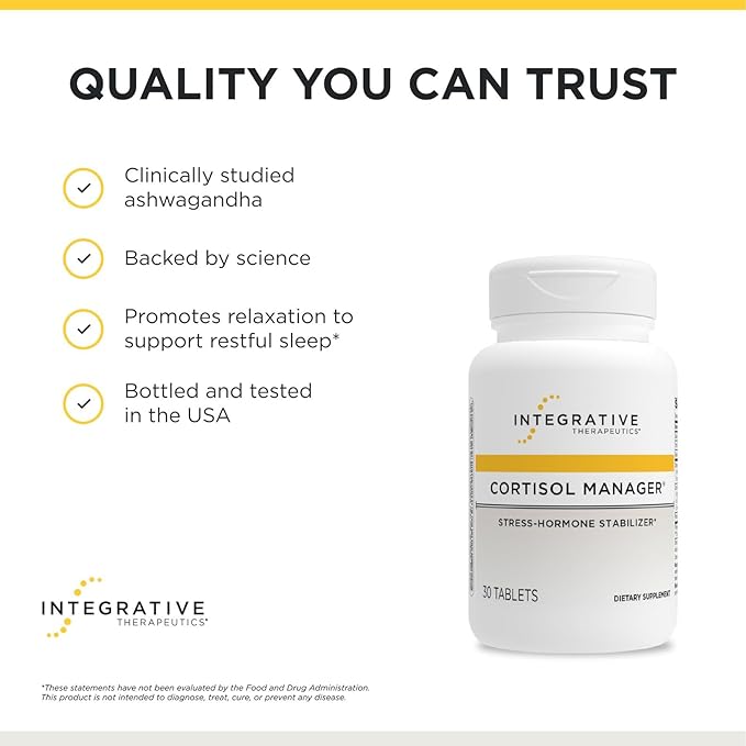 Integrative Therapeutics Cortisol Manager - Balance Cortisol &amp Support Relaxation for Restful Sleep* - Includes Ashwagandha &amp L-Theanine for Confidence with Less Stress* - 30 Tablets (15 Servi