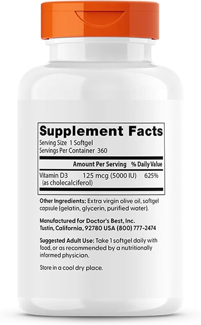 Doctor's Best (2 Pack) Vitamin D3 125 mcg (5000 IU) 360 Softgels