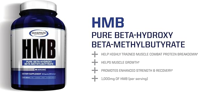 Gaspari Nutrition HMB Pure Beta-Hydroxy Beta-Methylbutyrate Help Muscle Growth Promotes Strength and Recovery Combats Muscle Breakdown 1000 mg of HMB (90 Servings)