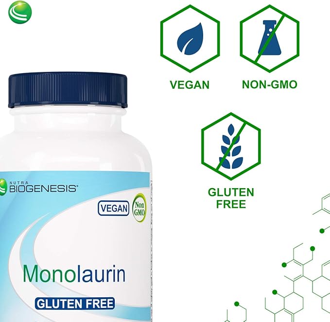 Nutra Biogenesis Monolaurin - Monolaurin Capsules Coconut Monolaurin Support Supplement for Men &amp Women 1000mg Per Serving for Adults - 120 Vegan Capsules