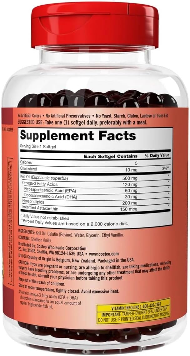 KIRKLAND Signature Krill Oil 500mg 180 Softgels