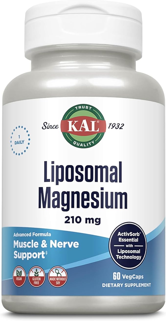 KAL Liposomal Magnesium Oxide 210 mg High Absorption Liposomal Technology Essentials Muscle Support Advanced Formula Vegan Capsules Gluten Free No Soy 60 Servings