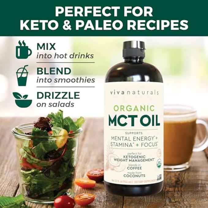 Viva Naturals Organic MCT Oil for Keto Coffee (32 fl oz) - Best MCT Oil Supplement &amp Life Extension Neuro-mag Magnesium L-threonate Magnesium L-threonate Brain Health Memory