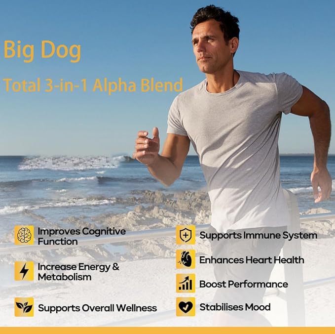 Big Dog 3-in-1 Total Alpha Blend for Men Non-GMO - Natural Energy &amp Endurance Support 60 Count (1)