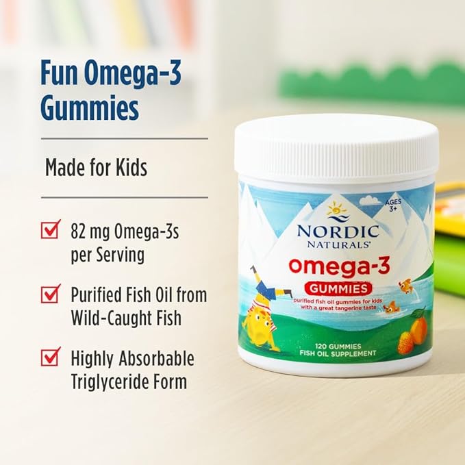 Nordic Naturals Nordic Omega-3 Gummies Tangerine - 120 Gummies - 82 mg Total Omega-3s with EPA &amp DHA - Non-GMO - 60 Servings