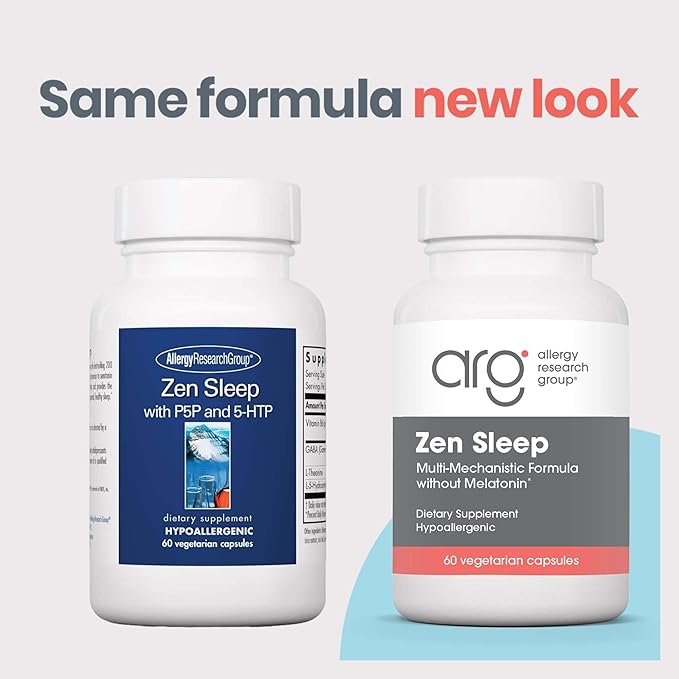 Allergy Research Group ARG Zen Sleep - Supports Relaxation and Natural Sleep Patterns Without Melatonin - L-Theanine GABA and 5-HTP Formula - Vegetarian &amp Hypoallergenic - 30 Servings - 60 Capsule