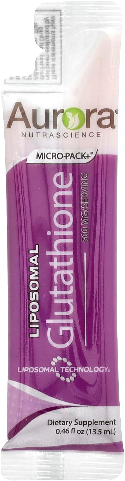 Aurora Nutrascience Micro-Pack Liposomal Glutathione - 500 mg Liquid Supplement Antioxidant Support for Men &amp Women Sugar Free Non-GMO Liposomal Glutathione Packets - 30 Single Serve Packets