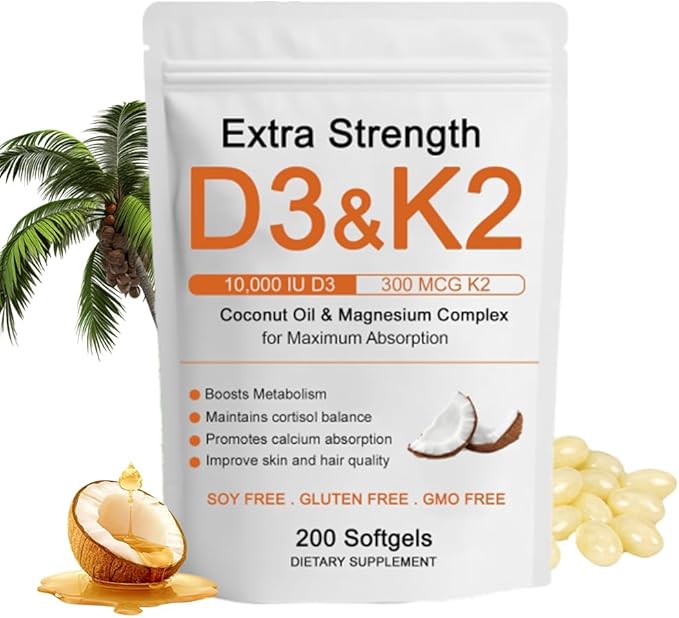 Vitamin D3 K2 Magnesium Complex Extra Strength Wellness D3K2 with Triple Magnesium &amp Coconut Oil for Maximum Absorption Support Bone &amp Immune Health Non-GMOEasy to Swallow 200 Softgels
