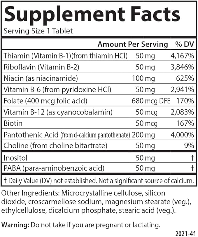 Carlson - B Compleet 50 Balanced Vitamin B Complex Energy Production Cellular Support &amp Optimal Wellness 100 Tablets