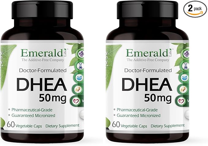 Emerald Labs DHEA 50mg - Adrenal Support Supplement to Help Hormone Balance* - Gluten-Free - 60 Vegetable Capsules (60-Day Supply) (Pack of 2)