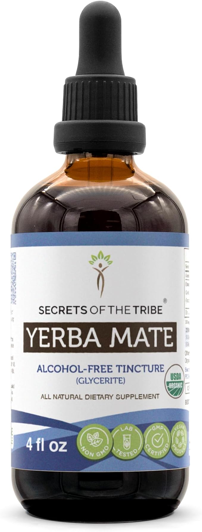 Secrets of the Tribe Yerba Mate USDA Organic Tincture | Alcohol-Free Extract High-Potency Herbal Drops | Made from 100% Certified Organic Yerba Mate (Ilex paraguariensis) Dried Leaf (4 fl oz)