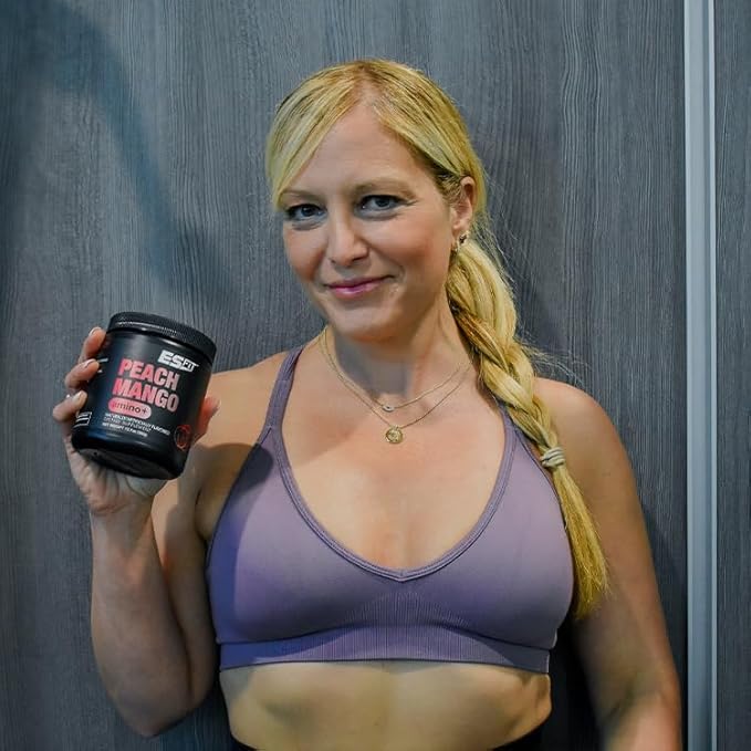 Amino+ Powder - Pre and Post Workout with Caffeine + Green Tea Extract - BCAA Amino Acids Zero Sugar Low Calorie Superior Taste 40 Servings (Peach Mango)
