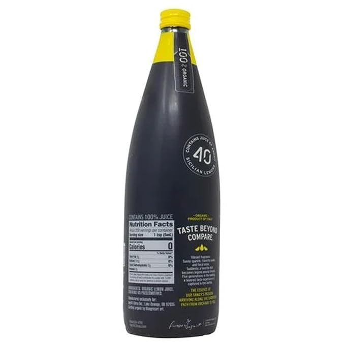 Ingrilli 100% Organic Lemon Juice 33.8 Fl Oz Glass Bottle (Pack of 6)