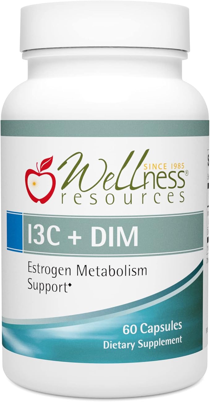 Wellness Resources I3C + DIM for Healthy Estrogen Metabolism Detoxification (60 Capsules) - 300mg I3C + 100mg DIM - Vegan Gluten-Free