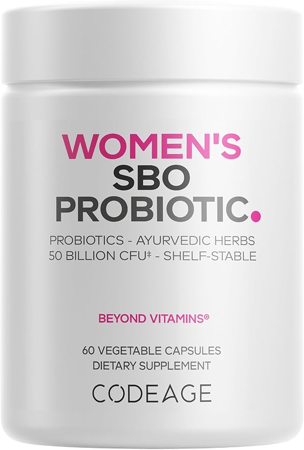 Codeage Women’s Probiotics Supplement - 50 Billion CFUs - SBO Probiotics &amp Prebiotics - Cranberries - Feminine Health - Fermented Botanical Blend Whole Food Supplement - Vegan Non-GMO - 60 Capsu