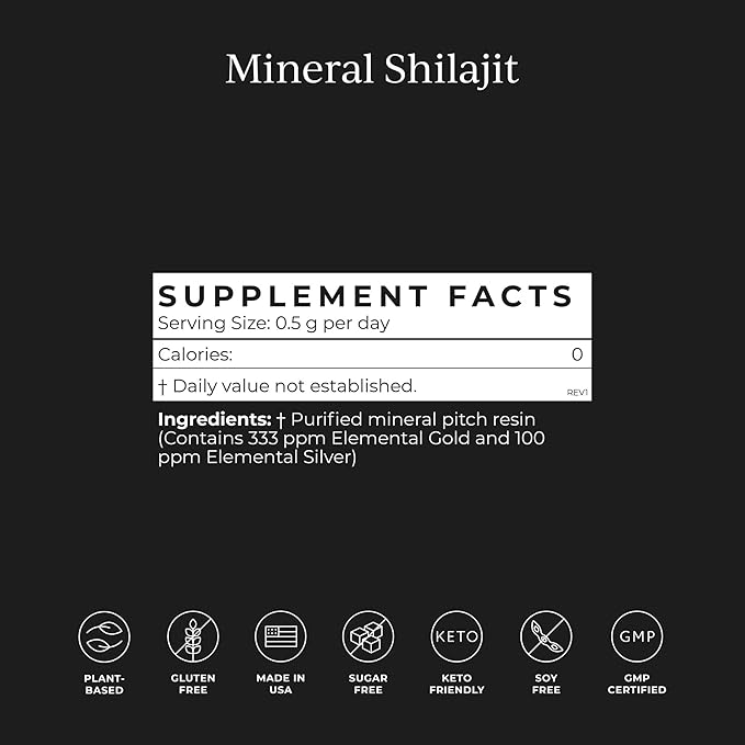 CYMBIOTIKA Pure Himalayan Shilajit Resin 500mg - 84+ Trace Minerals High Potency with Elemental Gold &amp Fulvic Acid - for Energy Focus Immune &amp Digestive Support - Authentic Shilajit Resin