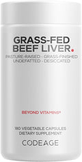 Codeage Grass Fed Beef Liver Supplement Superfood Freeze Dried Non-Defatted Desiccated Glandulars Bovine Pills Pasture Raised Beef Vitamins Non-GMO Liver Meat 180 Capsules