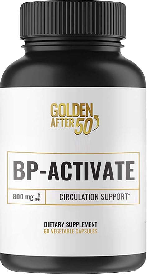 Golden After 50 BP-Activate - Nitric Oxide Supplement with Essential Amino Acids - Blood Circulation and Heart Health Support Supplement - 60 Capsules - 800mg L Arginine AAKG L Citrulline