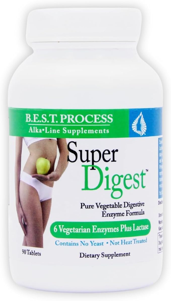 SuperDigest Best Process Alkaline — Multi-Enzyme Digestive Support — Digestive Enzymes with Alfalfa Papain &amp Bromelain (Vegetarian Friendly)