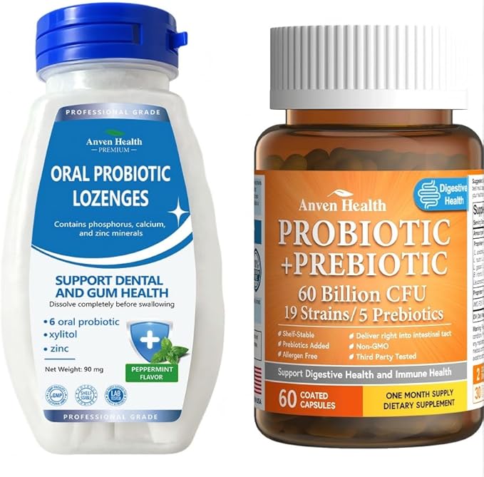 60 Billion Probiotic and Prebiotic for Women and Men Oral Probiotics Lozenges for Mouth Bad Breath &amp Gum Repair