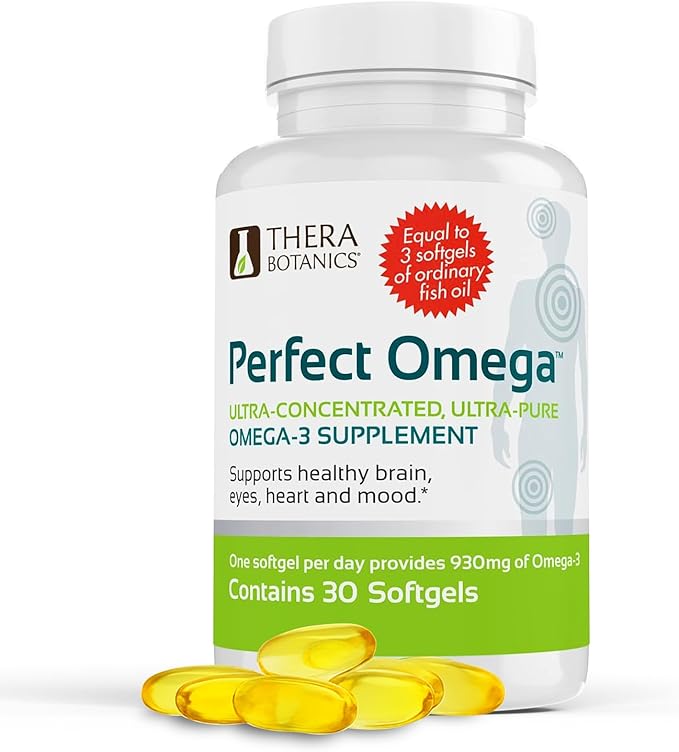 Therabotanics Perfect Omega Fish Oil Supplement EPA &amp DHA – High Absorption Concentrated Omega 3 for Heart Brain Eye &amp Metabolic Health - Alaskan Fish Oil Softgels - 30 Count (Pack of 1)