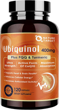 NATURE TARGET Ubiquinol CoQ10 400mg softgels with PQQ &amp Turmeric High Absorption Coenzyme Q10 Supplement with ALA &amp Black Pepper Antioxidant for Heart &amp Brain Health Energy Production