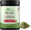 TERRA ORIGIN Healthy Greens Powder Blend | Superfoods Probiotics Enzymes Spirulina | for Immune &amp Digestive Gut Health Support | Energy &amp Wellness Boost | 30 Servings (Kiwi Strawberry)