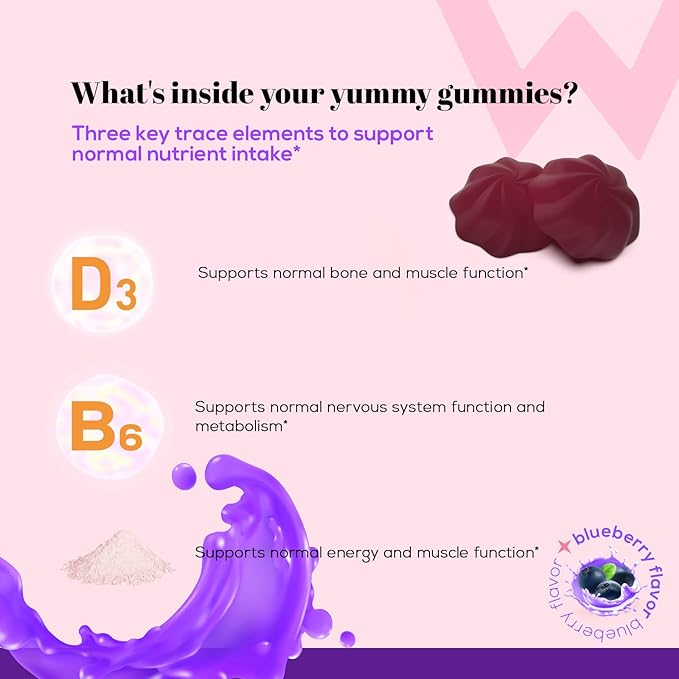 Wondermoon Magnesium Glycinate Gummies for Women with Vitamin D3 B6 Vitamin E Zinc &amp Potassium Blueberry Flavor 60 Gummies