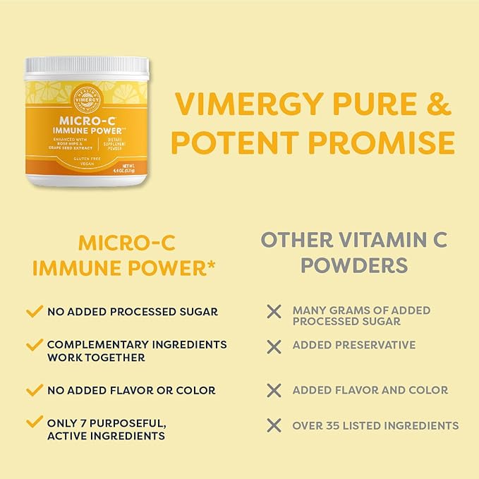 Vimergy Micro-C® Immune Power™* - Travel Size 34 2000mg Servings – Gentle Form – Antioxidant Phytonutrients – Immune &amp Nerve Support – Benefits Bone &amp Cartilage – Gluten-Free Kosher Vegan (