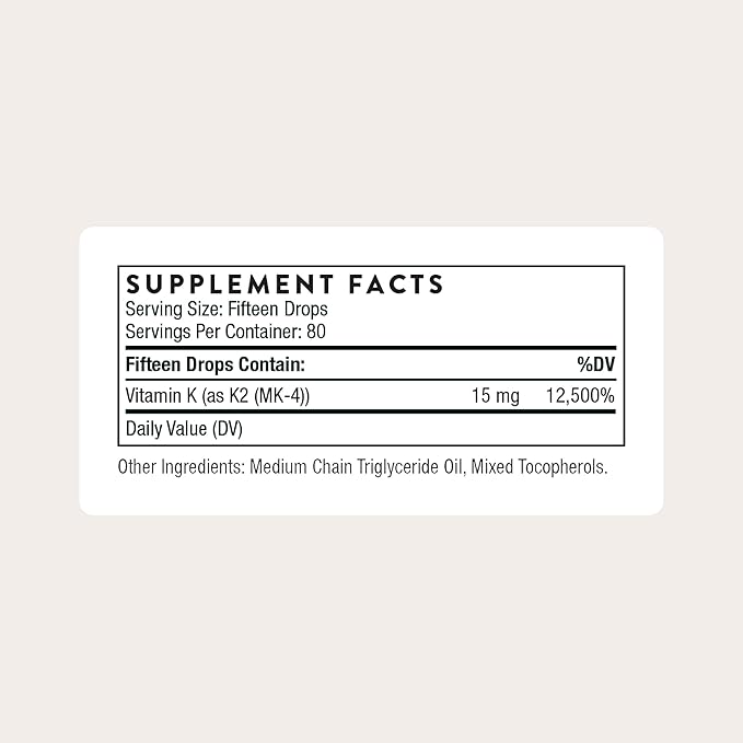 THORNE - Vitamin K2 - Concentrated Vitamin K2 (as MK-4) Liquid Supplement - Supports Bone Heart &amp and Blood Vessel Health* - Third-Party Certified - Gluten Dairy &amp Soy-Free - 1 Fl Oz