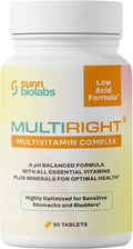 MULTIRIGHT | Low Acid MULTIVITAMIN | Bladder-Friendly | 14 Vitamins &amp 14 Minerals | pH Balanced | Easy on Digestion-Less Acidic | Buffered Vitamin C | 90 Tablets