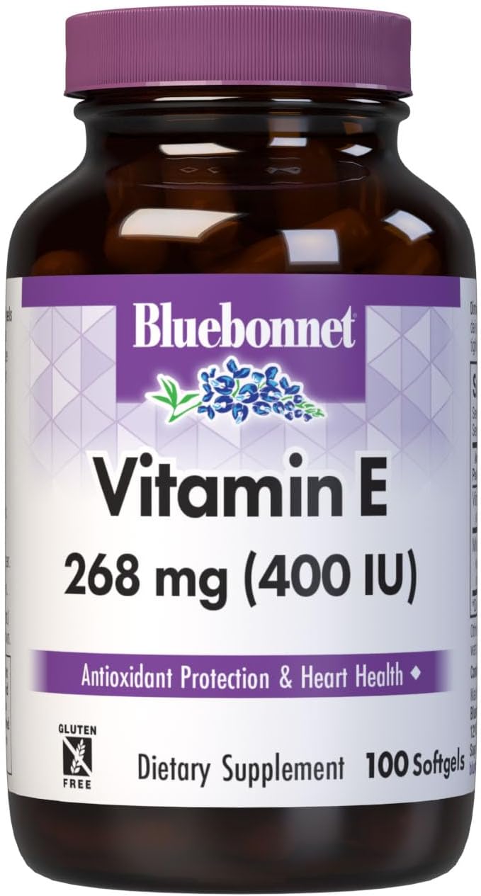 Bluebonnet Nutrition Vitamin E 400 IU (268 mg) Mixed Tocopherols Softgels Free Radical Portection &amp Cardiovascular Support Gluten-Free Dairy-Free Softgels Servings 100 Count