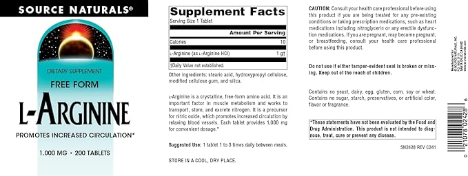 Source Naturals L-Arginine Free Form* - 1000 mg 200 Tablets