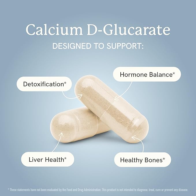 Calcium D-Glucarate | 500mg | CDG for Liver Detox and Cleanse Hormone Balance and Menopause Support | Calcium Supplement | Vegan Non-GMO &amp Third-Party Tested | 90 Capsules (3-Month Supply)