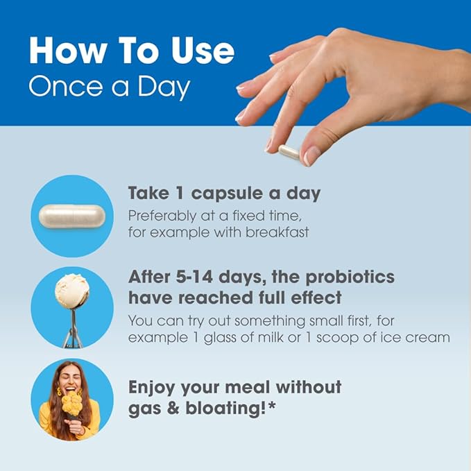 Intoleran Once a Day - 30 Capsules | Probiotic Lactose Intolerance Supplement | Actively Produces Lactase Enzyme &amp Helps Digest Dairy | 1 Capsule per Day | 6 Lactic Acid Ferments | Pure &amp Dair