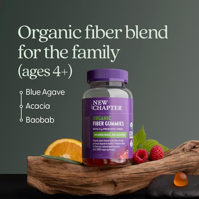 New Chapter Organic Fiber Gummies for Adults &amp Kids (Age 4+) Plant-Based Prebiotic Fiber for Digestive Health Vegan Non-GMO USDA Organic Gluten Free Citrus-Berry Flavored 60 ct