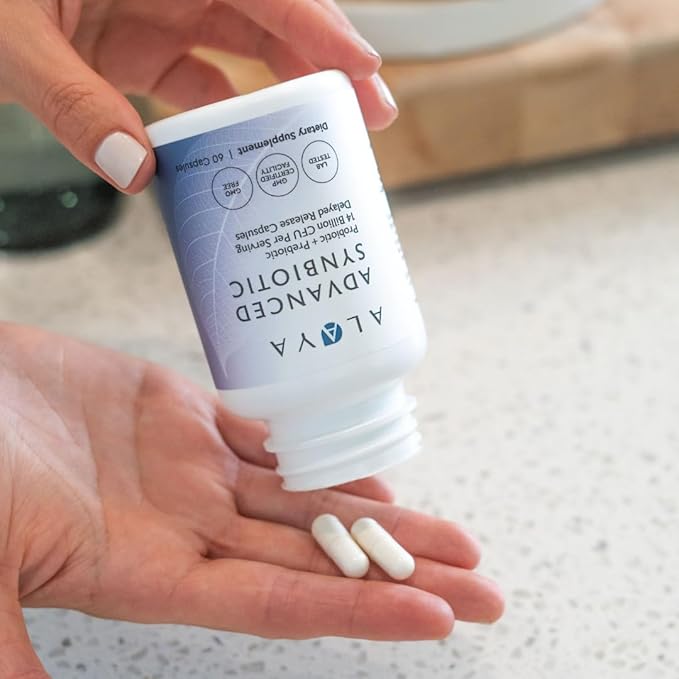 Alaya Naturals Advanced Synbiotic - Probiotic + Prebiotic - 14 Billion CFU Delayed Release Probiotic Supplement with Prebiotics from Sunfiber® and L-glutamine for Gut Lining Integrity - 60 Capsules