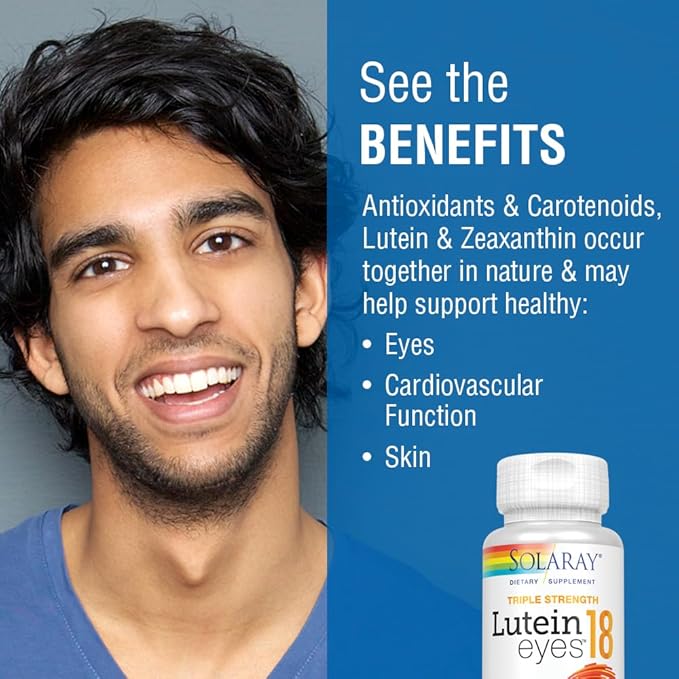 SOLARAY Triple Strength Lutein Eyes 18 mg | Eye &amp Macular Health Support Supplement w/Naturally Occurring Lutein and Zeaxanthin | Non-GMO (60 CT)