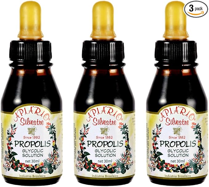 Official Distributor - 3 Bottles of Apiario Silvestre Brazilian Green Bee Propolis Liquid Glycolic Extract-Non Alcoholic Wax Free Sugar Free