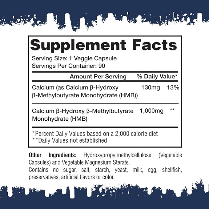 Gaspari Nutrition HMB Pure Beta-Hydroxy Beta-Methylbutyrate Help Muscle Growth Promotes Strength and Recovery Combats Muscle Breakdown 1000 mg of HMB (90 Servings)