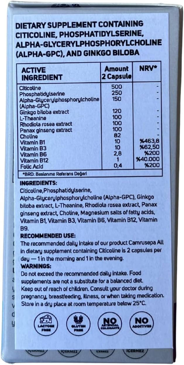 All in Citicoline Complex – Vegan Capsules with Citicoline Phosphatidylserine Ginkgo Biloba Rhodiola &amp Panax Ginseng – Supports Memory Focus &amp Mental Energy – 60 Vegan Capsules
